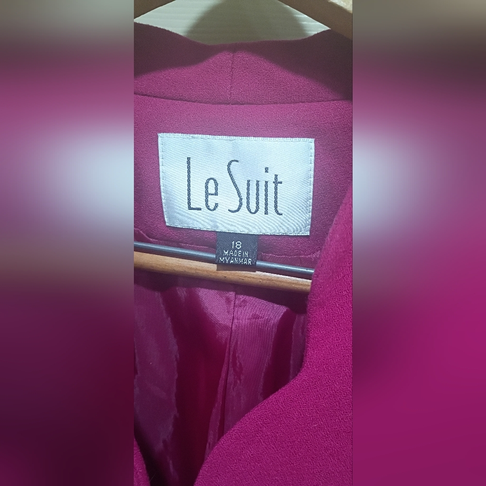 Vintage Plus Size Le Suit Fuschia Collarless Button Front Blazer Size 18 - Picture 3 of 10